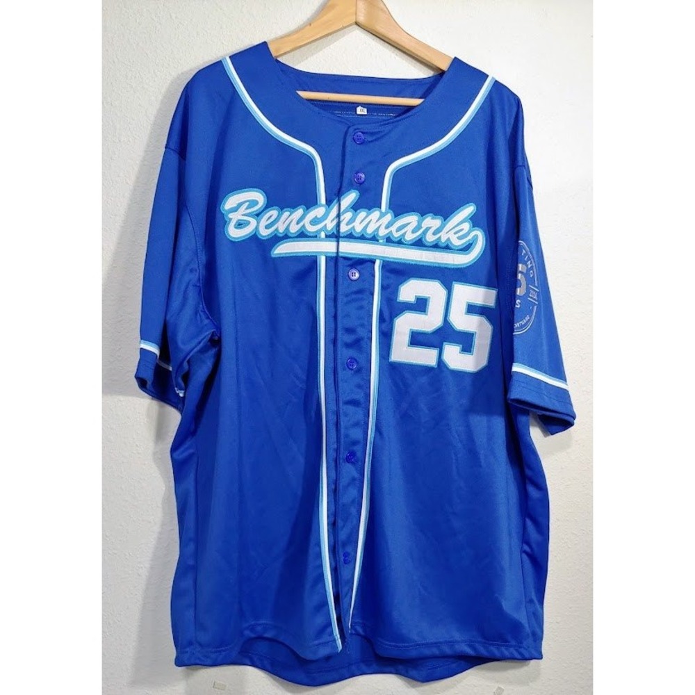Benchmark Mens Baseball‎ Jersey Blue Button Front Athletic Sports Shirt XXL